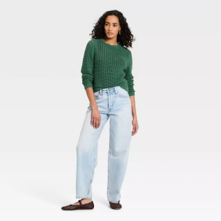 Universal Thread Crochet Openwork Crewneck Pullover Sweater