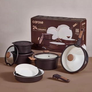 Carote Ceramic Nonstick Cookware Set with Detachable Handle (24 Piece)