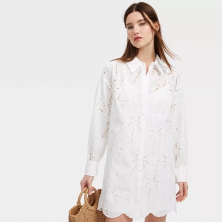 Roller Rabbit x Target Long Sleeve Eyelet Embroidered Collared Mini Shirtdress