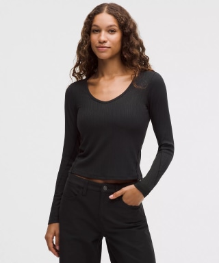 Lululemon Hold Tight Micro-Rib V-Neck Long-Sleeve Shirt