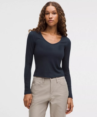 Lululemon Hold Tight Micro-Rib V-Neck Long-Sleeve Shirt