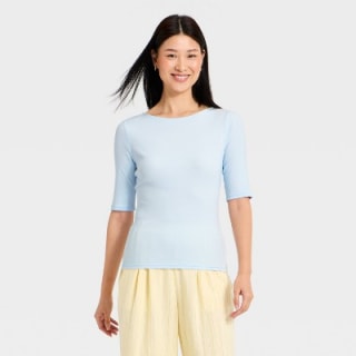A New Day Modern Ribbed Elbow Sleeve Top