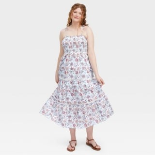 Roller Rabbit x Target Sketched Floral Tie-Shoulder Tiered Maxi A-Line Dress