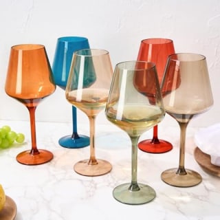 The Wine Savant Unbreakable Colorful Stemmed Wine Glasses (Set of 6)