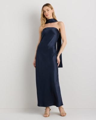 Quince 100% Washable Silk Strapless Scarf Maxi Dress
