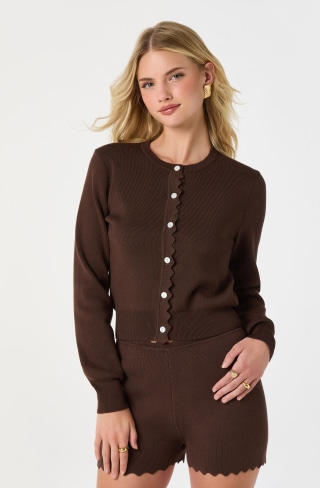 ASTR the Label Scalloped Crewneck Cardigan