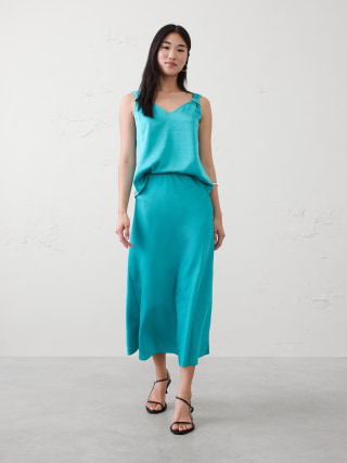 Banana Republic Crushed Satin Midi Skirt