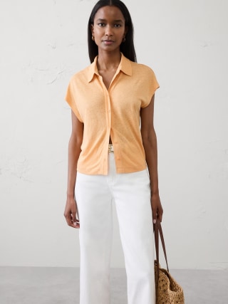Banana Republic Linen-Blend Collared Top