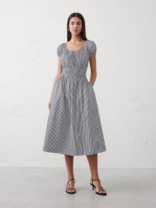 Banana Republic Poplin Gathered-Neck Midi Dress