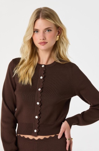 ASTR the Label Scalloped Crewneck Cardigan