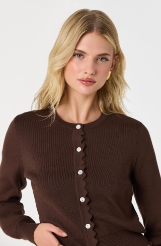 ASTR the Label Scalloped Crewneck Cardigan