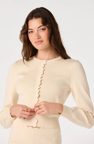 Astr Scalloped Crewneck Cardigan