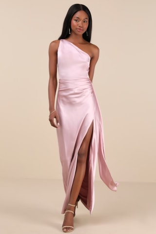 Lulus Signature Elegance Satin One-Shoulder Maxi Dress