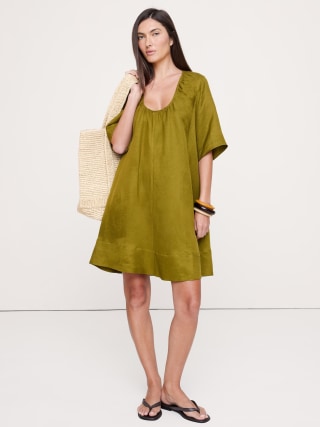 Viscose-Linen Scoop-Neck Mini Dress