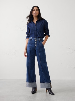 Banana Republic Wide-Leg High-Rise Pintuck Cuffed Jean