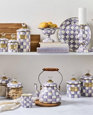 MacKenzie-Childs Violet Check 2-Quart Handmade Tea Kettle