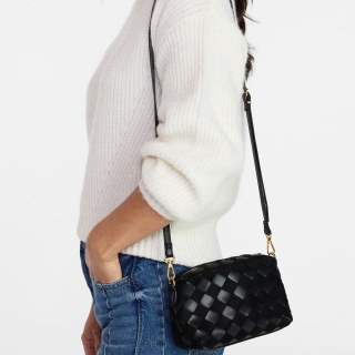 Time and Tru Women's Faux Leather and Suede Woven Camera Crossbody Bag