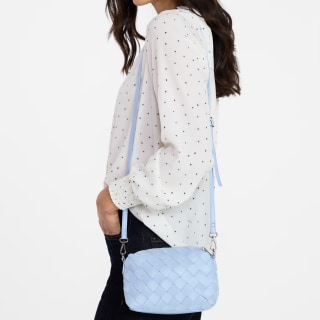 Time and Tru Women's Faux Leather and Suede Woven Camera Crossbody Bag