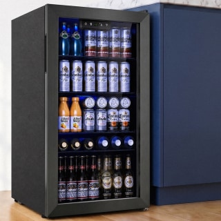 Simzlife Beverage Refrigerator and Cooler with Glass Door for (130 Can Capacity)