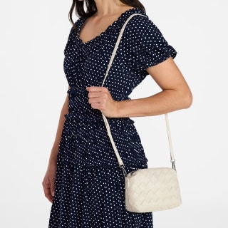 Time and Tru Women's Faux Leather and Suede Woven Camera Crossbody Bag