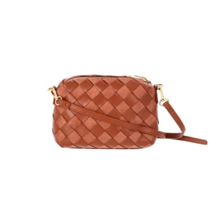 Time and Tru Women's Faux Leather and Suede Woven Camera Crossbody Bag