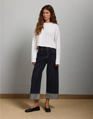 AE77 Premium Wide Crop Cuff Jean