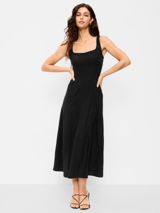 Old Navy Fit & Flare Sleeveless Linen-Blend Midi Dress