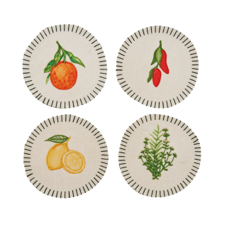 Still Life Embroidered Linen Coasters
