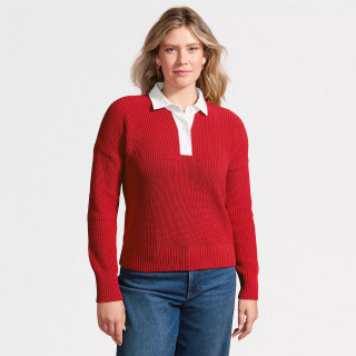 Lands' End Drifter Rugby with Woven Collar Sweater
