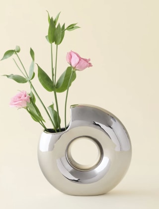 Zaya Chrome Donut Shaped Ceramic Vase