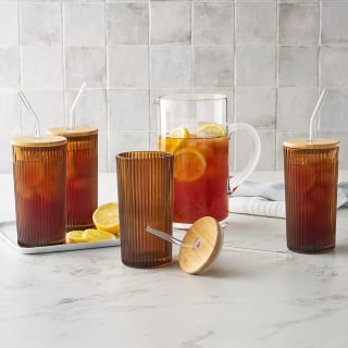 Member's Mark Glass Tumblers with Bamboo Lids (Set of 4)