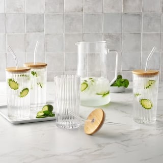 Member's Mark Glass Tumblers with Bamboo Lids (Set of 4)