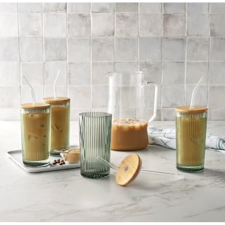 Member's Mark Glass Tumblers with Bamboo Lids (Set of 4)