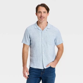 Goodfellow & Co Men's Short Sleeve Linen Blend Camp Collar Button-Down Shirt