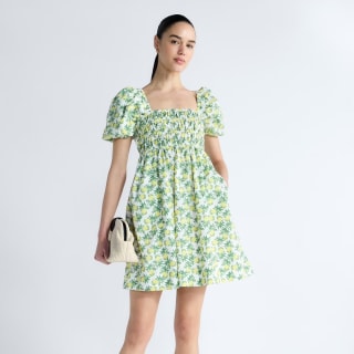 Free Assembly Puff Sleeve Peasant Mini Dress