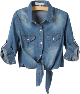 Amebelle 3/4 Sleeve Front Knot Denim Top