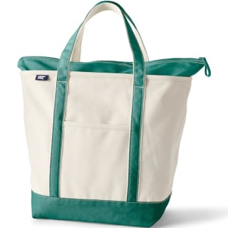 Lands' End Natural Zip Top Canvas Tote Bag Natural