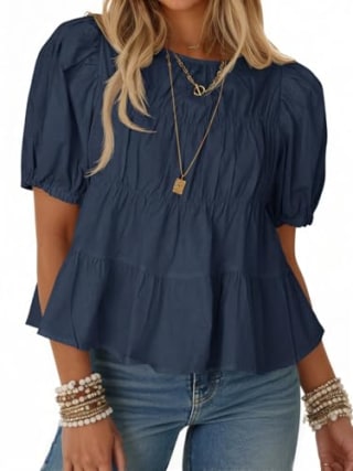 Tankaneo Puff Sleeve Peplum Babydoll Top