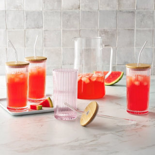 Member's Mark Glass Tumblers with Bamboo Lids (Set of 4)