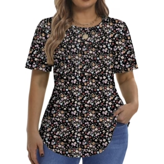 Fantaslook Pleated Short Sleeve Tunic Top