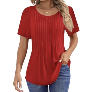 Fantaslook Pleated Short Sleeve Tunic Top