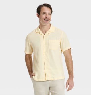 Goodfellow & Co Men's Short Sleeve Linen Blend Camp Collar Button-Down Shirt