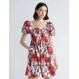 Free Assembly Puff Sleeve Peasant Mini Dress 