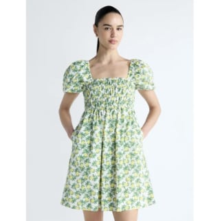 Free Assembly Puff Sleeve Peasant Mini Dress 