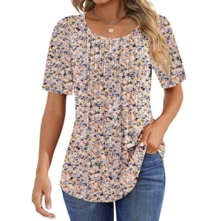 Fantaslook Pleated Short Sleeve Tunic Top