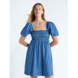 Free Assembly Puff Sleeve Peasant Mini Dress 