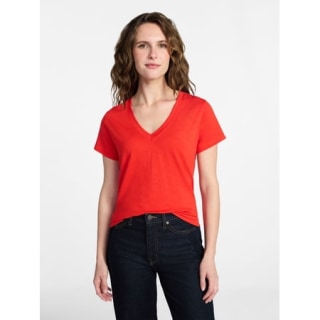 Time and Tru Women's Slub V Neck Tee with Short Sleeves