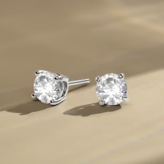Jeenmata Two Carat Round Shaped Moissanite Solitaire Stud Earrings