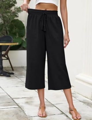 Lomon Womens Wide Leg Pants Casual Elastic Waisted Linen Palazzo Pants