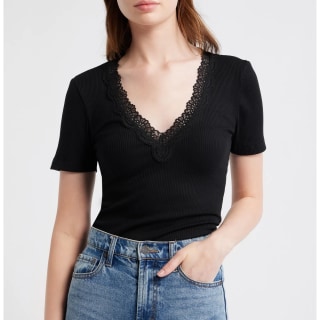 Madewell Lace Trim V-Neck Rib Top